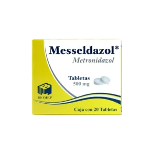 Meseldazol Metronidazol 500 mg caja amarilla con 20 tabletas, fondo original